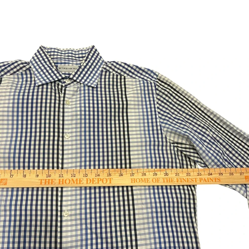 Etro Mens Shirt Size 43 Gingham‎ Check Long Sleeve Button Down Shirt